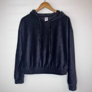 No Boundaries Velour Cropped Pullover Hoodie Black Girls Sz Large 11-13
